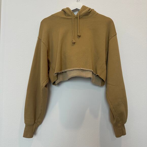 Aritzia TNA Cozy AF fleece mustard gold cropped raw hem hoodie small - Picture 1 of 4